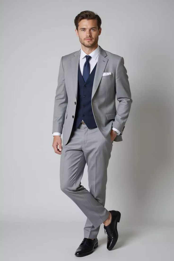 Ash Grey Suit with Contrast Navy Waistcoat