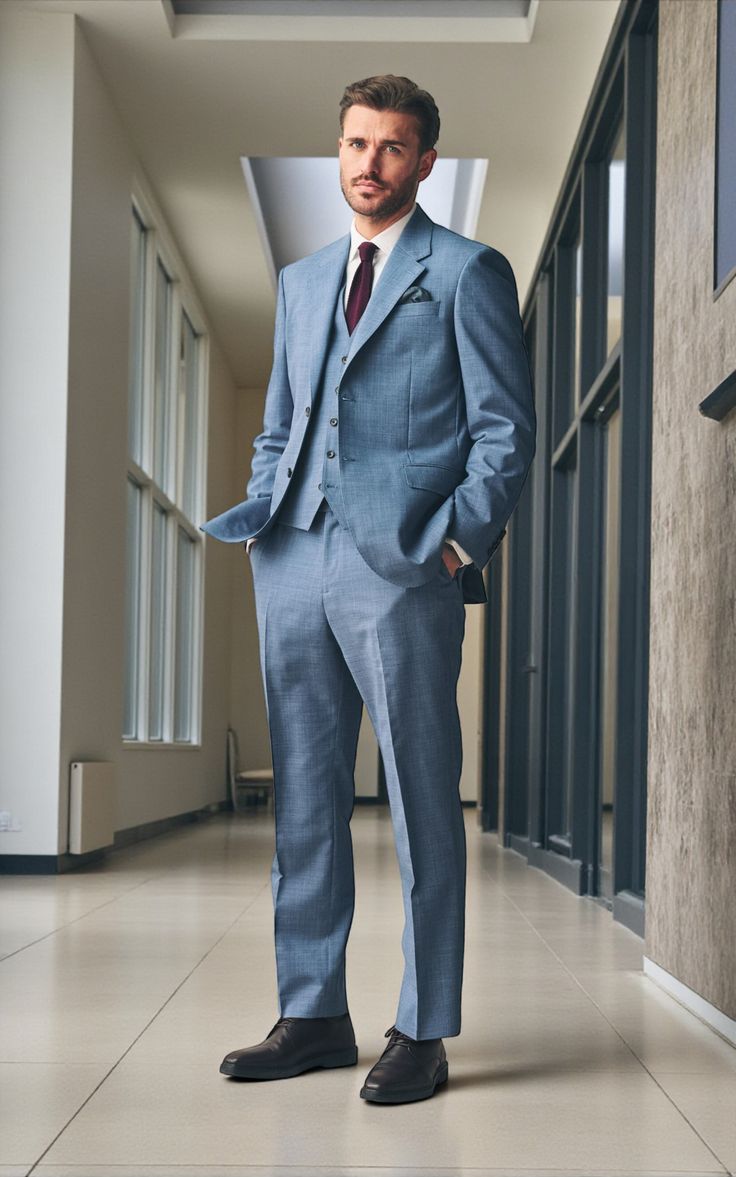 Sky Blue Herringbone 3-Piece Suit