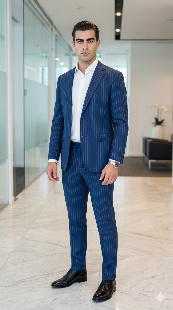 Navy Blue Pinstripe Bespoke Suit