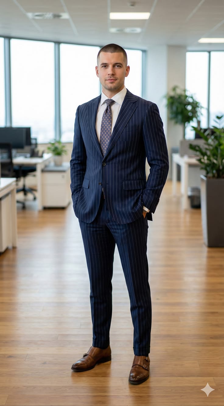Navy Blue Pinstripe Slim Fit Suit