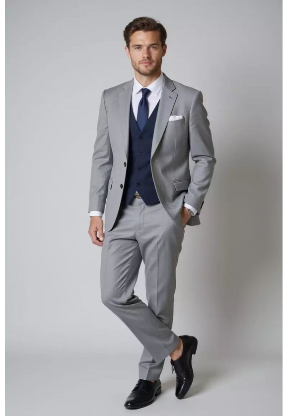 Ash Grey Suit with Contrast Navy Waistcoat