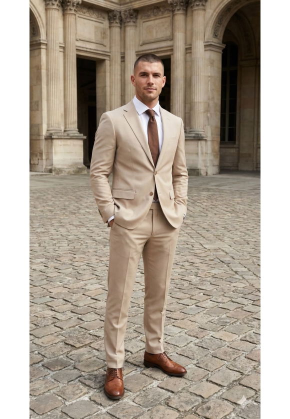Sand Beige Cotton Suit for Summer