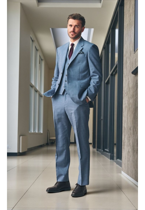 Sky Blue Herringbone 3-Piece Suit